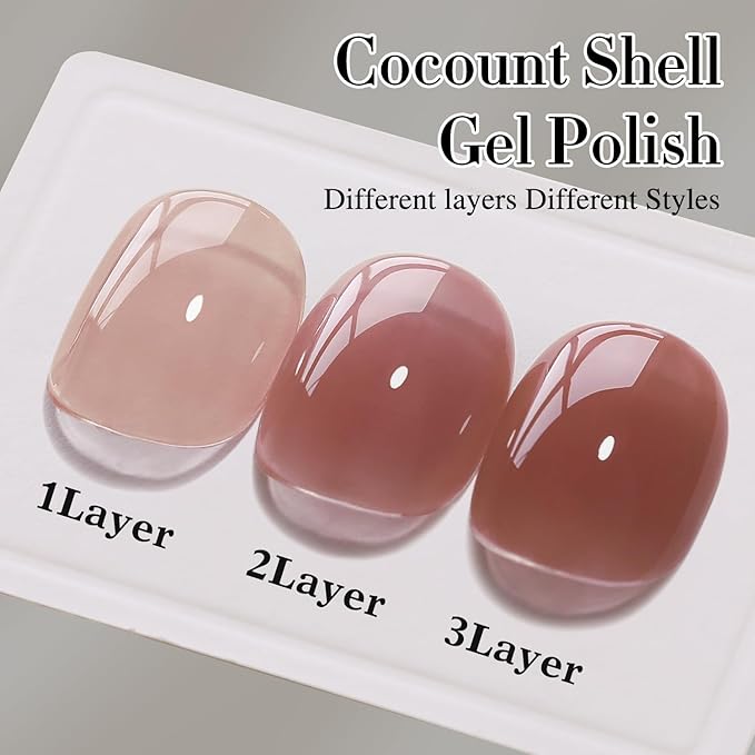 Double Rhythm 0.50 OZ Translucent Gel Polish Same Color Same Bottle Sheer Pastel Neutral Natural Milky 15 ML Jelly UV Nail Art DIY at Home (Red Brown-A1510)