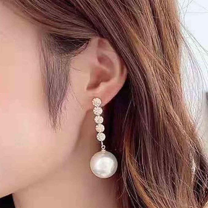 Vintage Pearl Drop Earring Gold Rhinestone Diamond Stud Earrings Cubic Crystal Earrings Wedding Pearl Earrings Jewelry for Women and Girls