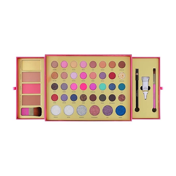Profusion Cosmetics Sweet Holiday Festive Glam 46 Piece Eye and Face Essentials for Holiday Sparkle, Ultimate Holiday Glam Set With Highlighter, Blush, Contour, and More