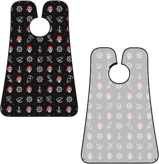 No-Slip Shaving Bib, Beard Grooming Apron with Strong Suction Cups, Nautical Anchor Pirate Skulls Crossbones