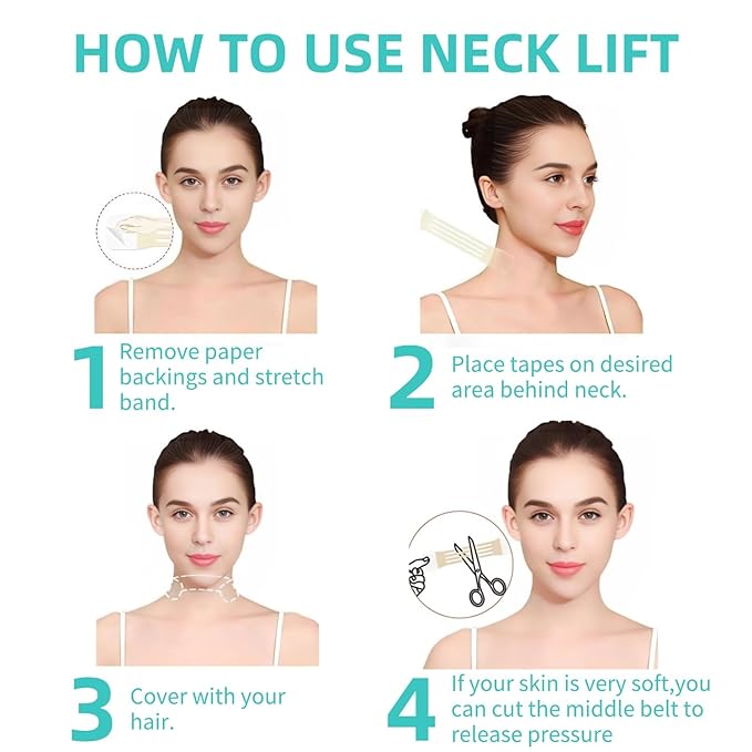 FHH Neck Lifting Tape, Lifting Invisible, Lift Sagging Skin, High Elasticity and Breathability, Suitable for Neck, Face and Jaw (4 Tapes + 20 Patches) A