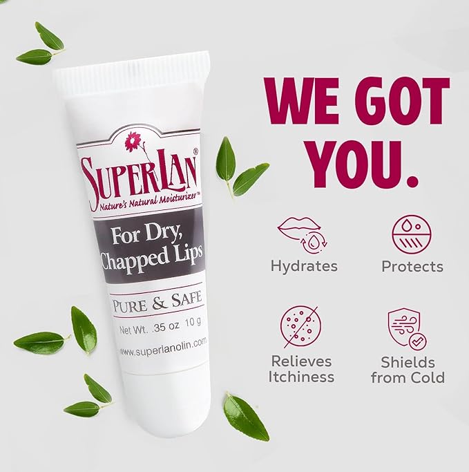 Organic Lanolin Lip Balm - Natural Moisturizer for Dry, Cracked Lips - Ultra-Pure Medical Grade Lanolin & Jojoba Oil - Kosher Chapstick for All Ages - Hydrating Lip Care