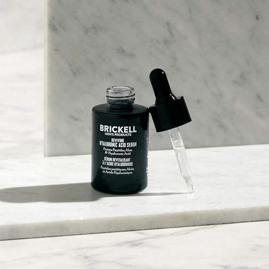 Brickell Men's Anti Aging Hyaluronic Acid Serum for Face, Day Face Serum for Men, Natural & Organic Facial Serum With Protein Peptides to Restore Collagen and Firmness, 1 Ounce, Unscented
