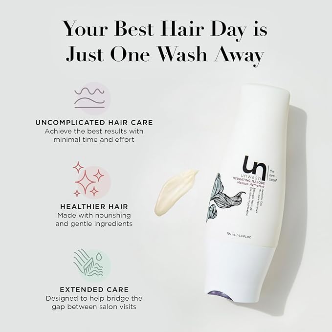 unwash Hydrating Hair Masque - Deep Conditioning & Restorative Hair Treatment for Damaged, Dry & Colored Hair, Sulfate & Paraben Free, Made w/Argan and Coconut Oils, 13.5 Fl Oz