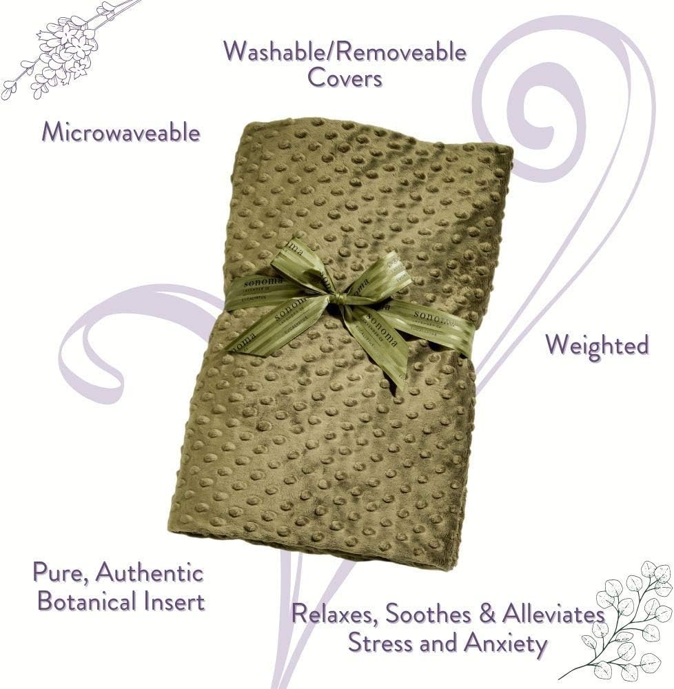 Sonoma Lavender Eucalyptus Spa Blanket Eucalyptus with Lavender Buds and Flaxseed, Hot/Cold Microwaveable Blanket for Soothing Muscles, Removable Washable Cover (44"x18")