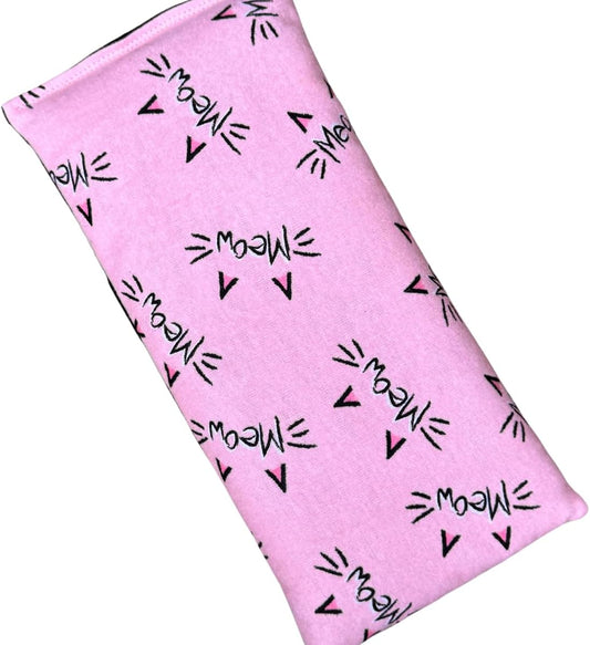 Microwave Heating Pad Filled With Flax Seed and Choice of Dried Herbs, Herbal Cold Pack, Good Size for Back Pain and Cramps, Hot and Cold Therapy, 6" x 12" (Meow, Lavender & Peppermint)