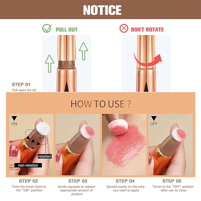 Go Ho Liquid Blush Beauty Wand,Soft Cream Blush Makeup,Liquid Face Blush Stick Contouring with Cushion Applicator,Easy to Blend & Long Lasting & Smooth Natural Dewy Finish,02 Happy Rose Blush