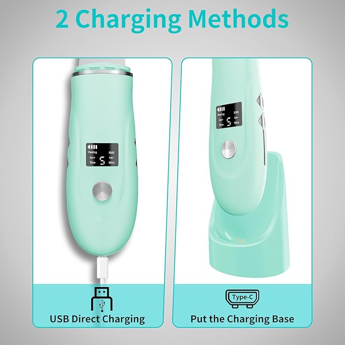 Skin Scrubber Facial Spatula - 4-in-1 Deep Cleansing Tool for Pore Extraction, Fast Charging Dock Blackhead Remover Face Spatula for Facial Skincare Women Gift (Green)