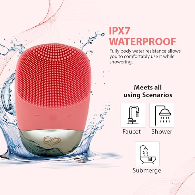Facial Cleansing Brush | 3-in-1 Electric Face Scrubber | USB Rechargeable Face Cleansing Brush | IPX7 Waterproof | Blackhead Remover | Deep Cleansing & Exfoliating (Pink)