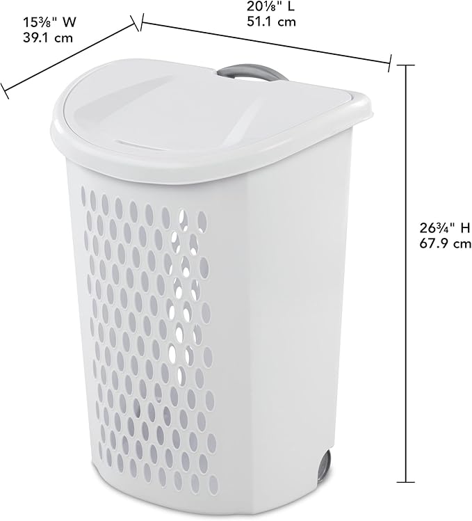 (2 Pack) Ultra Wheeled Hamper - White Plastic Laundry Hamper with Retractable Handle & Smooth Wheels, 2 Bushel Capacity for Dorms/Apartments/Family