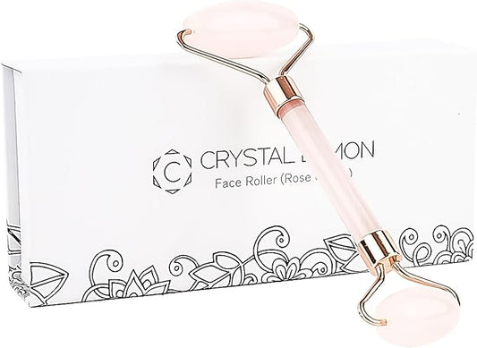 Natural Jade Roller for Face - Aging Wrinkles, Puffiness Facial Skin Massager Treatment Therapy - Premium Jade Stone, by Crystal Lemon (Rose Quartz)