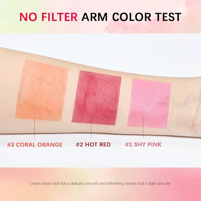 Blush Stick Matte Finish Waterproof Long Lasting Pink Red Cheek Lip Make-up Multi Lip Tint Stick Highlighter High Pigment Rouge Blush for Women Lady Daily Lip Cheek Makeup (2#hot red)