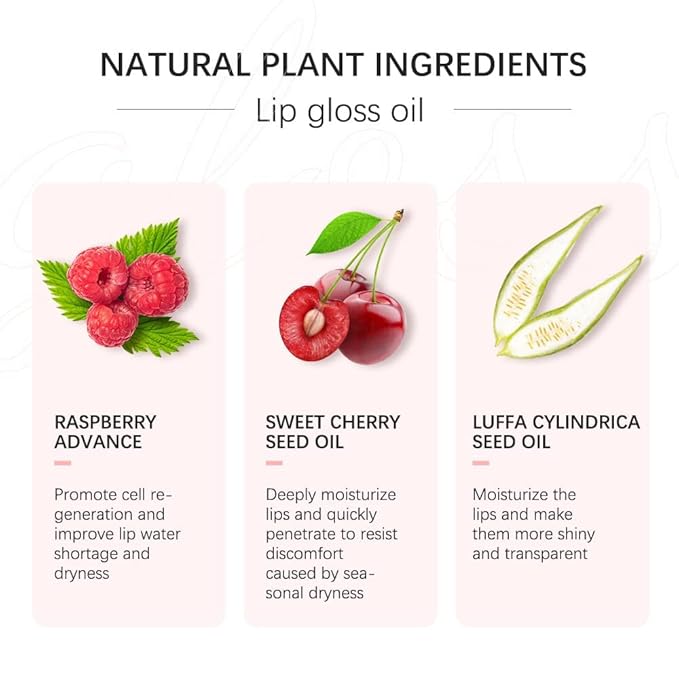 Plumping Lip Oil - Hydrating Lip Oil Plumping Lip Gloss, Crystal Jelly Moisturizing Lip Oil/Polished Lip Oil Lines/Tint Moisturizing Transparent Lip Balm Care Stick (Cherry)