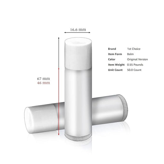 1st Choice 50 Lip Balm Empty Container Tubes 3/16 Oz (5.5ml), Natural White Color