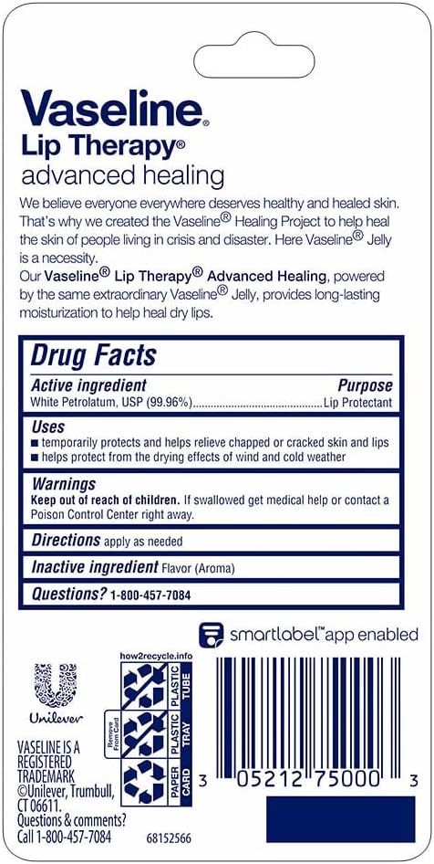 Vaseline Lip Therapy Lip Balm Tube, Advanced Healing, 0.35 oz