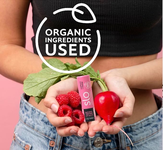 Slo | Natural Lip Balm - All Natural Ingredients, Vegan & Cruelty Free, Hydrating & Soothing, Plastic Free, Paper Packaging | Raspberry + Rosehip, 0.28oz
