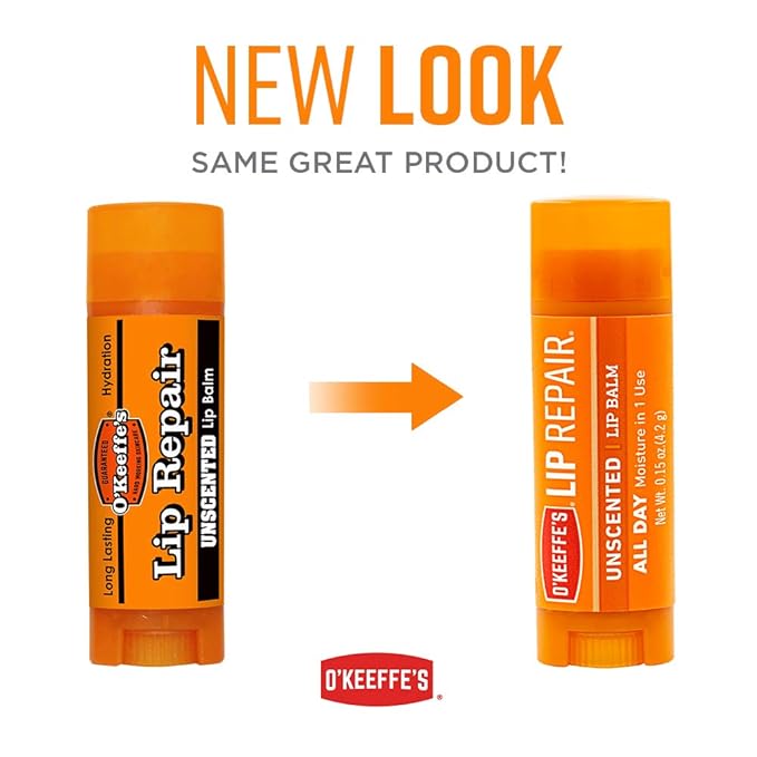 O'Keeffe's Unscented Lip Repair Lip Balm for Dry, Cracked Lips, Stick, (Pack of 8)