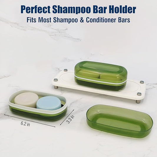 Shampoo Bar Holder Travel Case, Large Soap Holder for 5 oz/10 oz Oversized Bars, Durable & Versatile Storage Soap Container with Drainage Layer (Green Style A-Large)