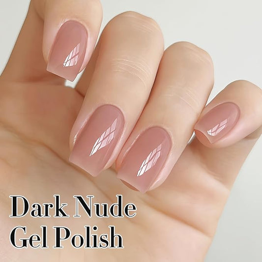 Double Rhythm Translucent Gel Polish Sheer Neutral Natural Light Milky Same Color Same Bottle 15ML Jelly UV Polish Nail Art DIY at Home (Dark Nude-A1493)