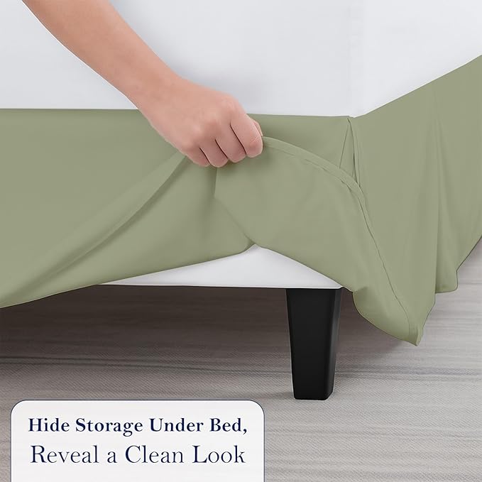 Full Bed Skirt, Luxury 15 Inch Drop Sage Pleated Bed Skirt, Double Brushed Microfiber, Box Pleat Design, Wrinkle & Fade Resistant, Easy Fit Tailored Bedskirt for Full Size Beds
