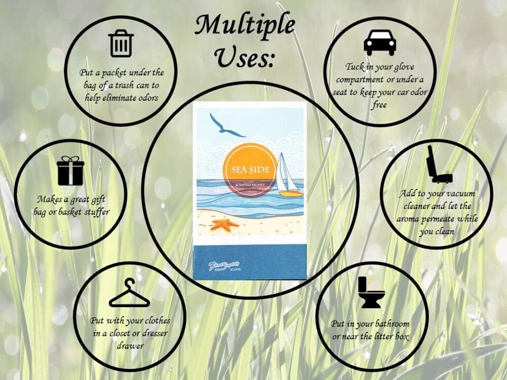 Seaside Scented Sachets Pack of 6, Spring and Summer - Long-Lasting Scented Bags, Home Fragrance, Air Freshener & Deodorizer for Closet, Room, Drawer, or Cars, Made in USA