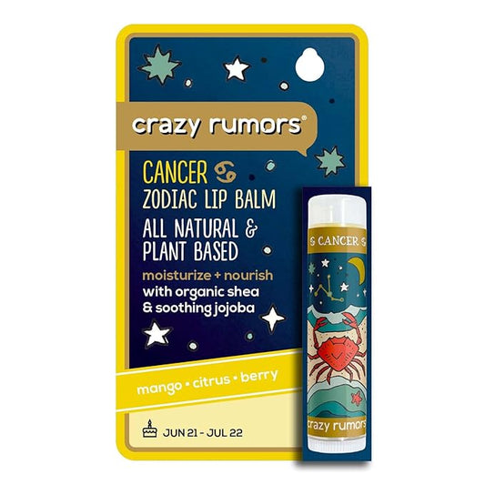 Crazy Rumors Cancer Zodiac All Natural, Plant Based Lip Balm to Moisturize and Nourish your Lips - Water Blend (Tropical Mango, Citrus Lemon, and Fragrant Berry)