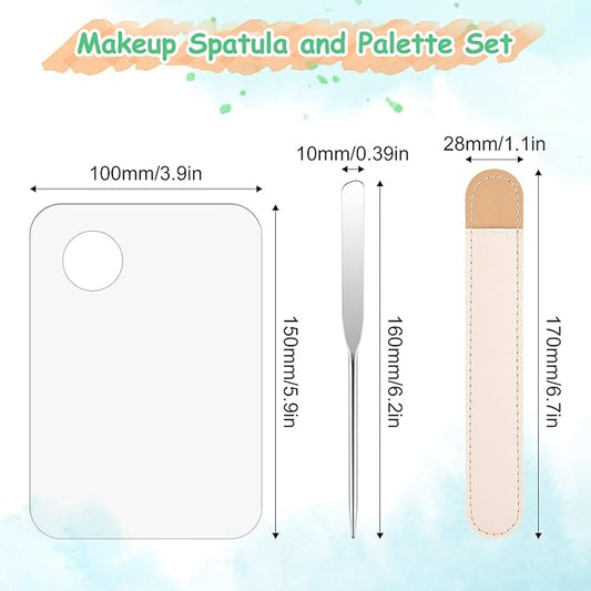 WXJ13 6 Pieces Makeup Spatula and Palette Set Including 2 Stainless Steel Makeup Spatula 2 Leather Cover 2 Makeup Mixing Palette for Eye Shadow/Eyelash/Nail Art/Foundation