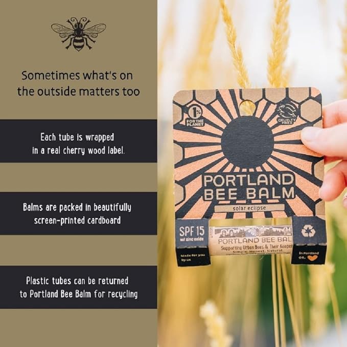 Portland Bee Balm Solar Eclipse All Natural Handmade Beeswax Based SPF 15 Lip Balm, 3 Count