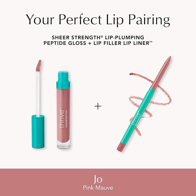 Thrive Causemetics Lip Filler Long-Wearing + Plumping Lip Liner, Shea Butter Hydrating Lip Plumper Retractable Lip Liner Pencil, Built In Sharpener, Vegan & Cruelty Free, Jo (Pink Mauve)