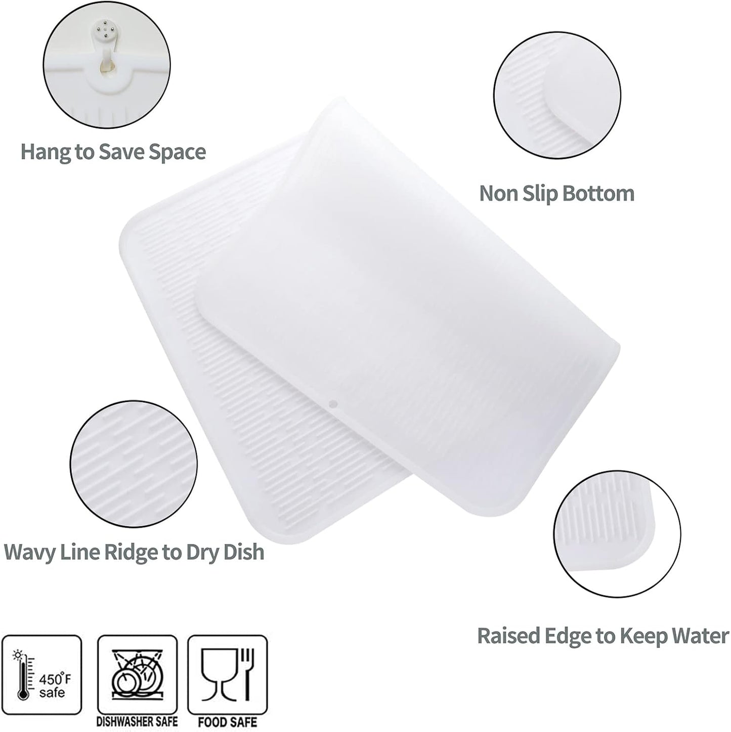 Silicone Dish Drying Mat for Multiple Usage,Easy clean,Eco-friendly,Heat-resistant Silicone Mat for Kitchen Counter or Sink,Refrigerator or Drawer Liner Translucent 3XL 28 inches x 18 inches