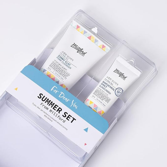 Summer Set with Ivory Foam Cleanser and Bakuchiol Daily Sun Moisturizer, Korean Skin Care, Firm and Soft Cream Foam, Sun Protection, Moisturizing, No White Cast, Quick Absorption, Gift Set