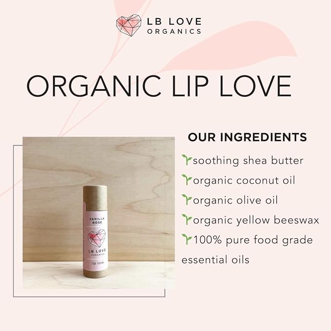 Plastic Free Lip Love | Jumbo Organic Lip Balm | Organic Beeswax and Plant Based | Zero Waste Natural Lip Balm (Vanilla Rose)