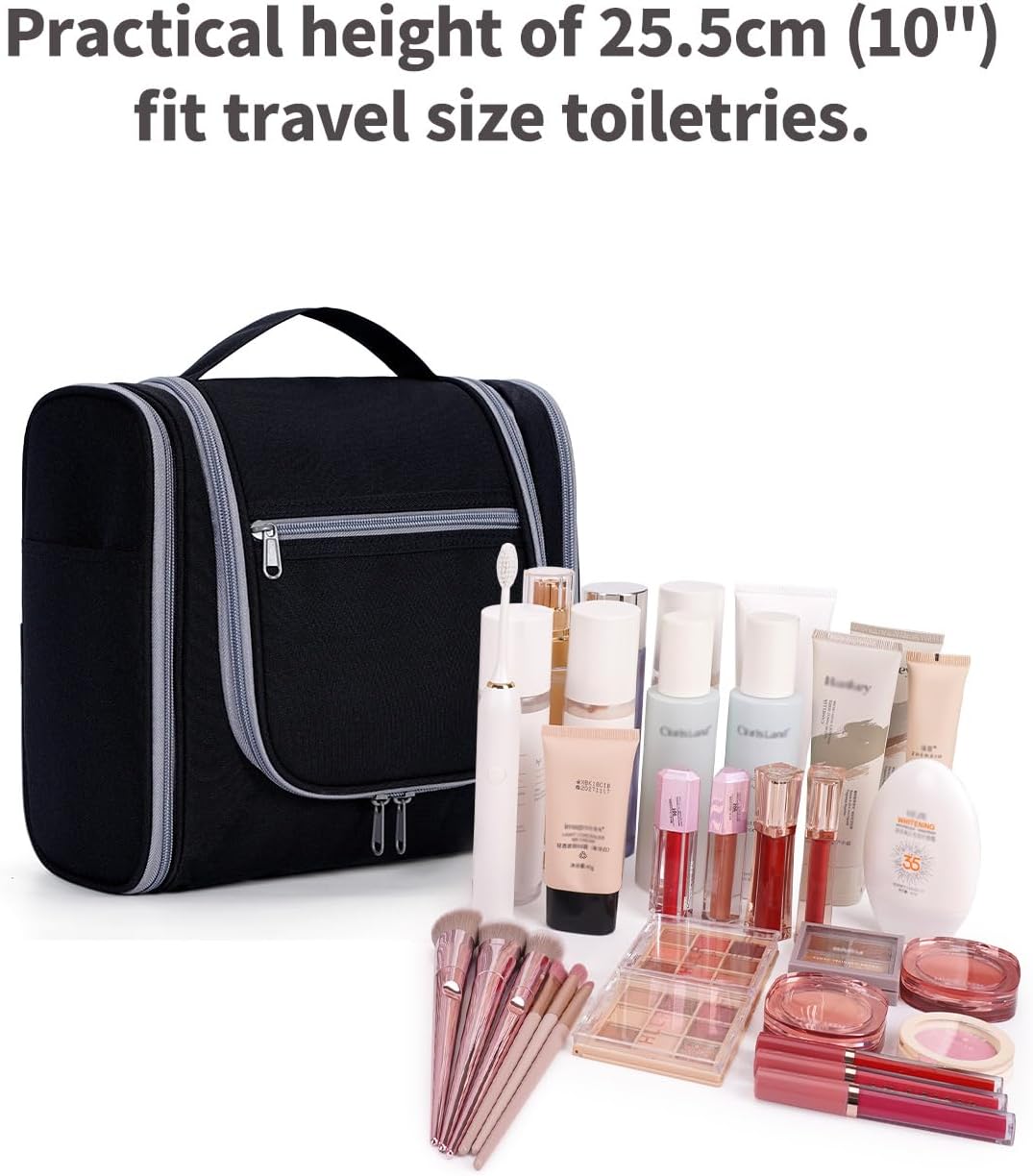 Narwey Hanging Toiletry Bag for Women Travel Makeup Bag Organizer Toiletries Bag for Cosmetics Essentials Accessories (Large, Black)