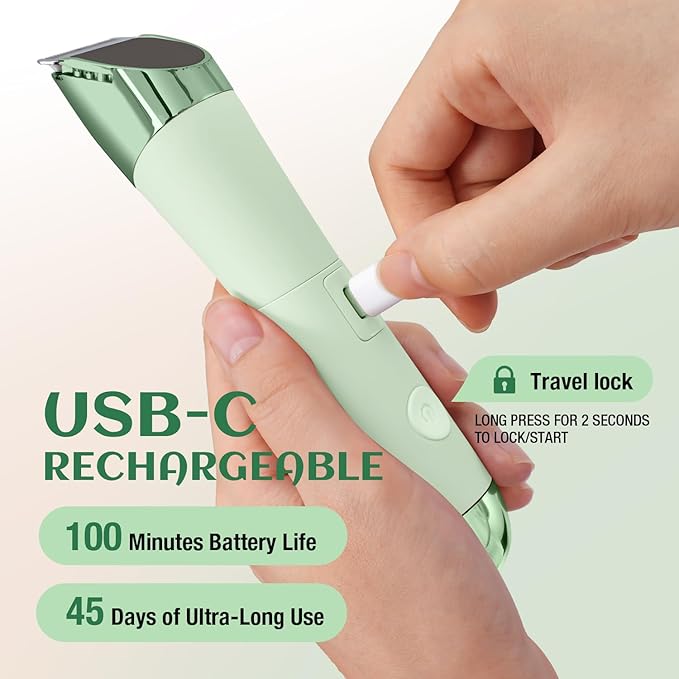 SUPRENT Bikini Trimmer Women - Painless Ladies Hair Removal - Waterproof Wet & Dry - 2 in 1 Lady Shaver for Pubic & Facial Hair - Cordless Electric Razor with USB-C Rechargeable - Green