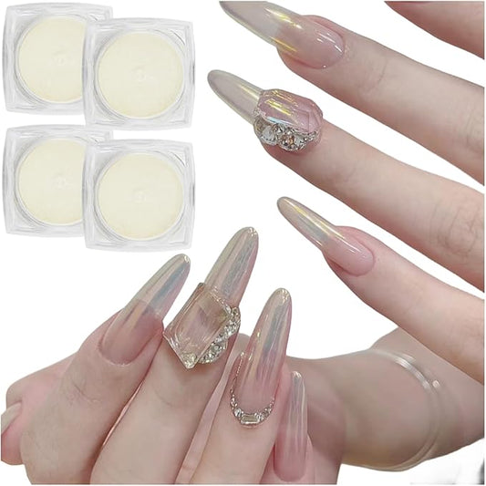 White Pearl Nail Powder, 4Pcs Iridescent Aurora Powder, Mermaid Metallic Mirror Effect Pigment Pearlescent Nail Chrome Powder
