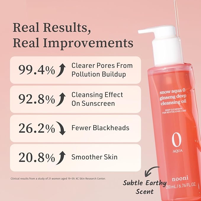 NOONI Facial Cleanser - Snow Aqua 0 Ginseng Deep Cleansing Oil | Makeup Blackhead Remover, Pore Care Control, Glass Skin, Helps Control Sebum, Revitalizing Care, 6.76 FL.Oz (200 ml)