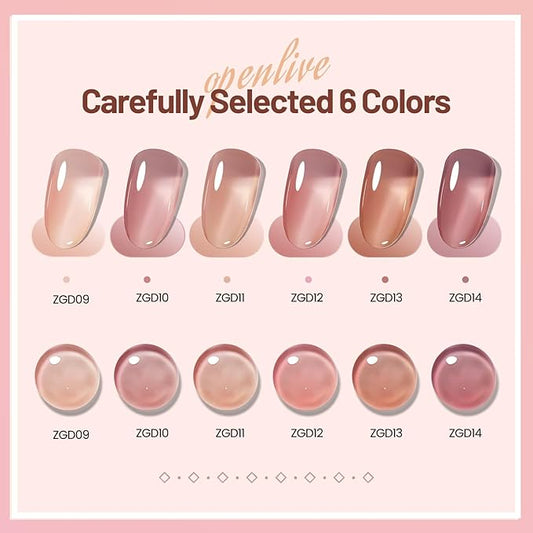 Jelly Nail Polish Set 6 Colors Nude Pink Pale Purple Jelly Quick Dry Nail Polish Set for Nail Art Manicure DIY Salon