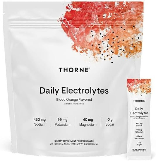 THORNE - Daily Electrolytes - Zero Sugar & Low-Calorie Electrolyte Drink Mix - Naturally Flavored & Sweetened - NSF Certified for Sport - Blood Orange - 30 Stick Packs