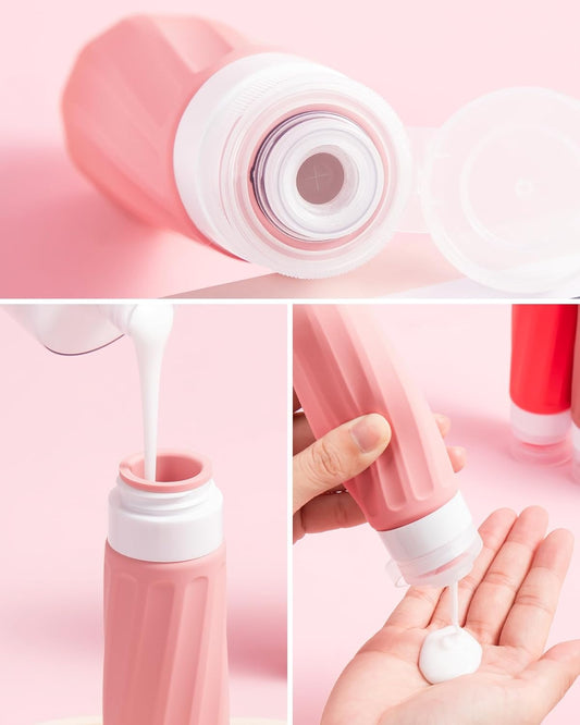 Travel Bottles for Toiletries 8 Pack, Travel Size Toiletries, Tsa Approved Travel Size Containers 3oz, with Travel Essentials Clear Bag, Leak Proof Silicone Squeezable Creams Jars