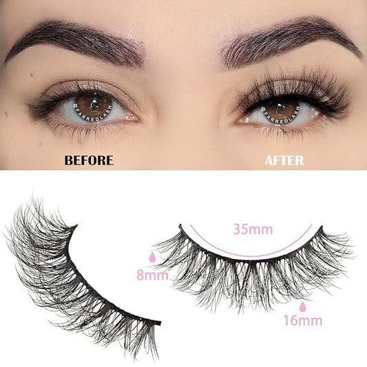 FARRED Natural Lashes Short Eyelashes Wispy False Mink Lash Pack 14 Pair Natural Look Fluffy Doll Eyelash Small Fake Strip Lashes Full Pestañas Sets for MUA and Beginners Daily Makeup (F3 | 8-16mm)
