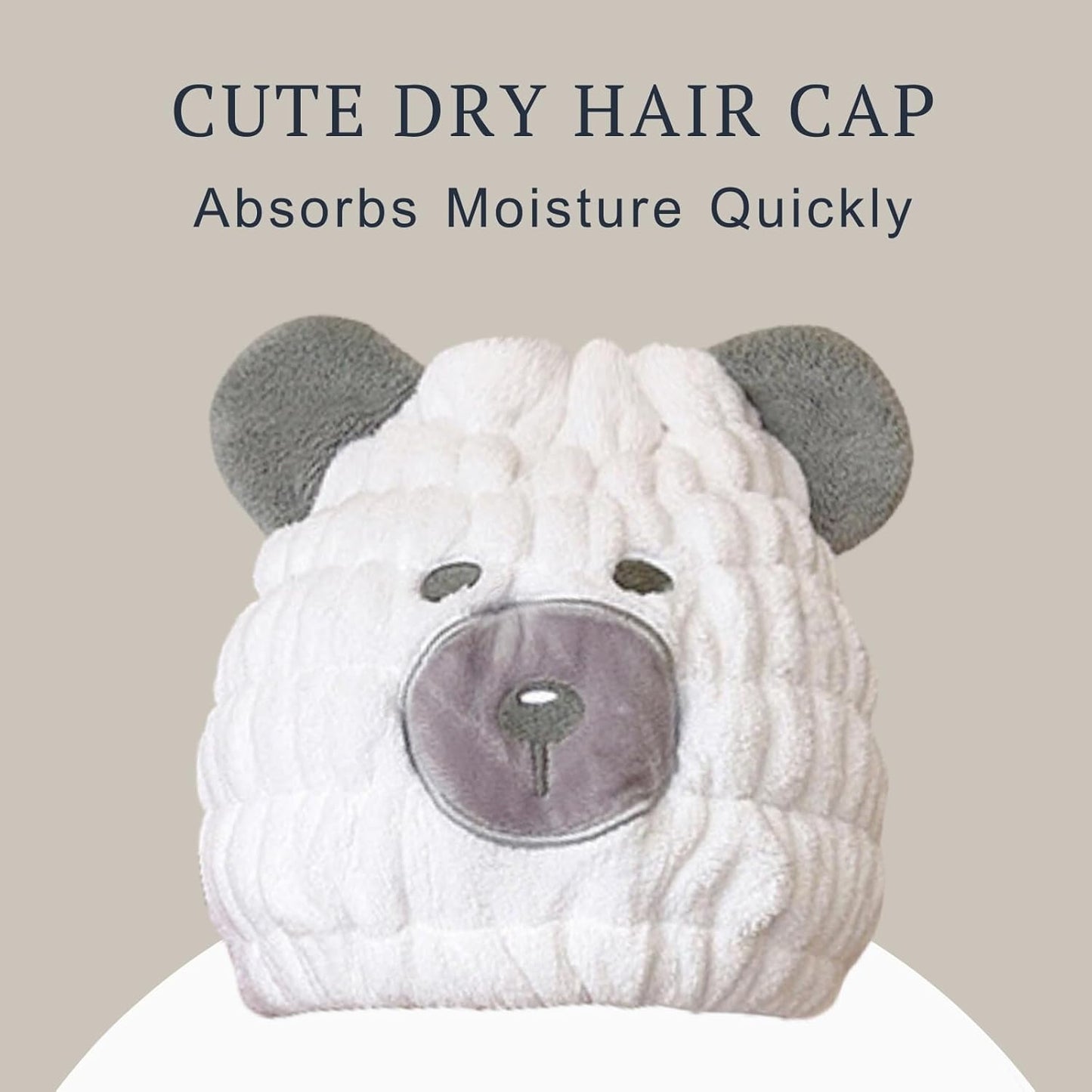 Microfiber Hair Towel Wrap for Kids, White Bear Dry Hair Cap Suck Water, Absorbent Quick Girls Boys Hair Drying Towel, Lightweight Bouncy Hat Headscarf for Wet Hair