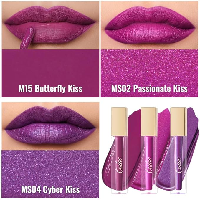 Oulac Matte Liquid Purple Lipstick for Women, Fuchsia Long lasting Lip Stain, Waterproof Highly Pigmented Creamy Formula Lipstick with Vitamin E, Vegan & Cruelty-Free, 4.5ml (MS02)