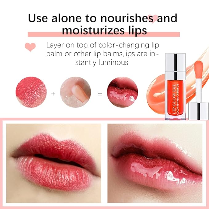 Plumping Lip Oil, Long Lasting Hydrating Lip Gloss Tinted Lip Balm Non-sticky Revitalizing, Tinting Lip Care Oil for Dry Lip (CORAL)