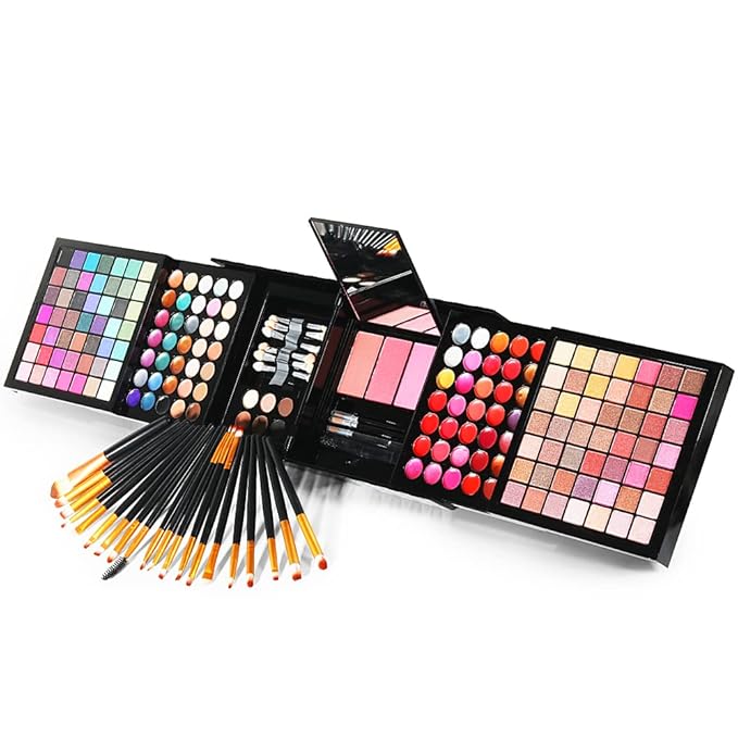 Teen Beginner Makeup Kit, Makeup Kit For Women Full Kit 177 Color Eyeshadow Palette Lipstick Set Lips Blush Foundation Eyebrow Powder With Mirror + 20pcs brush