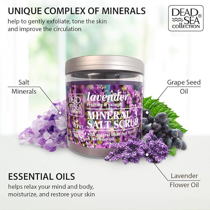 Dead Sea Collection Lavender Salt Scrub – Exfoliating Body Scrub for Women – Moisturizing and Nourishing Skin – with Pure Oils and Dead Sea Minerals (23.28 Oz)