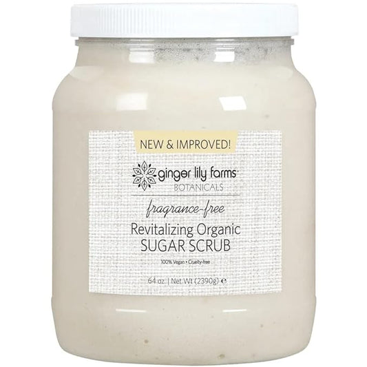 Ginger Lily Farms Botanicals Revitalizing Organic Sugar Scrub, All-Natural Skin Exfoliating Sugar Crystals, 100% Vegan & Cruelty-Free, Fragrance-Free, 64 oz.