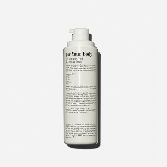 Nécessaire The Body Peel. Resurfacing Serum for KP, Ingrowns, Strawberry Skin and Discoloration. 10% AHA, 1% BHA, 1% PHA, Peeling Peptide. Dermatologist-Tested. Hypoallergenic. Non-Comedogenic. 150ml