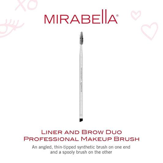 Mirabella Liner & Brow Duo Brush, Premium Professional Makeup Brush Collection, Cruelty-Free Synthetic Bristle Brush, Hand-Sculpted Brushed Aluminum Handle, Luxury Blending Brush for Makeup