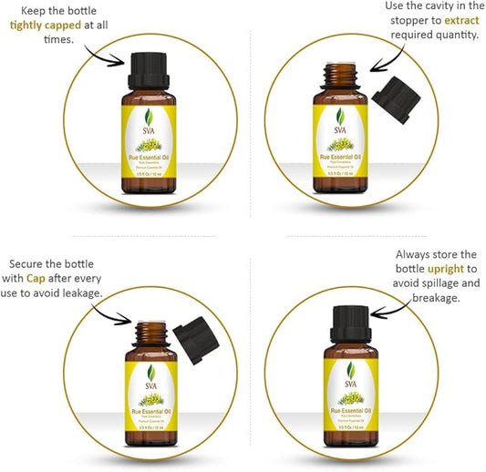 SVA Rue Essential Oil – 1/3 Fl Oz – 100% Natural Rue Oil - for Diffuser, Hair Care, Face, Skin Care, Aromatherapy, Scalp and Body Massage, Soap and Candle Making
