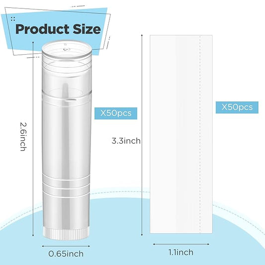 50 Pcs Lip Balm Containers Tubes Empty 3/16 oz Clear Lip Tubes and Shrink Wrap, Lip Gloss Tubes Lip Balm Containers with White Caps Twist Tubes for making Gifts, Travel